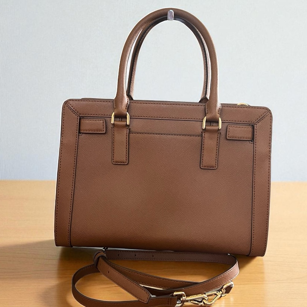 Michael Kors Dillon Saffiano Dark Khaki Leather Satchel - Picture 2 of 14